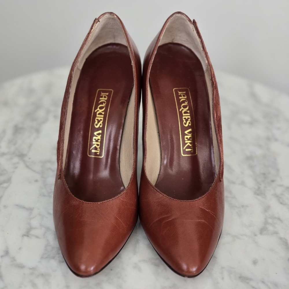 Absolutely drop dead gorgeous Jacques Vert Women's Brown Leather vintage Heels